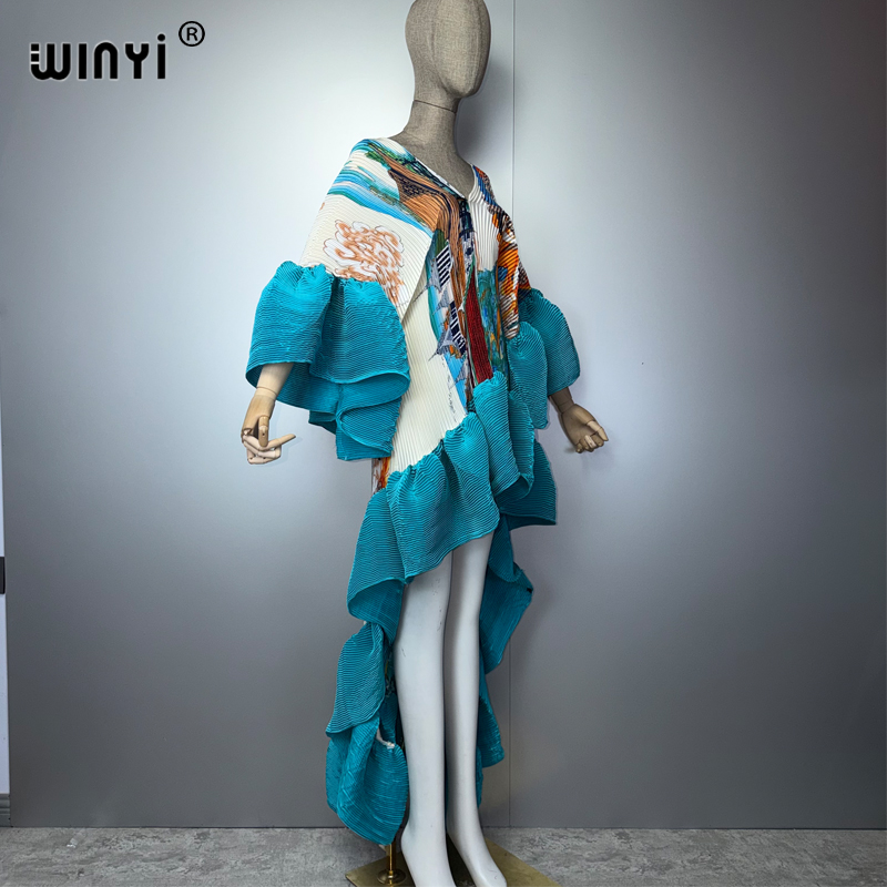 Robe Kaftan Maxi Bohème WINYI du Moyen-Orient, élégante, plissée, élastique, pour la plage, tenue de soirée de luxe, style Dubaï, Abaya