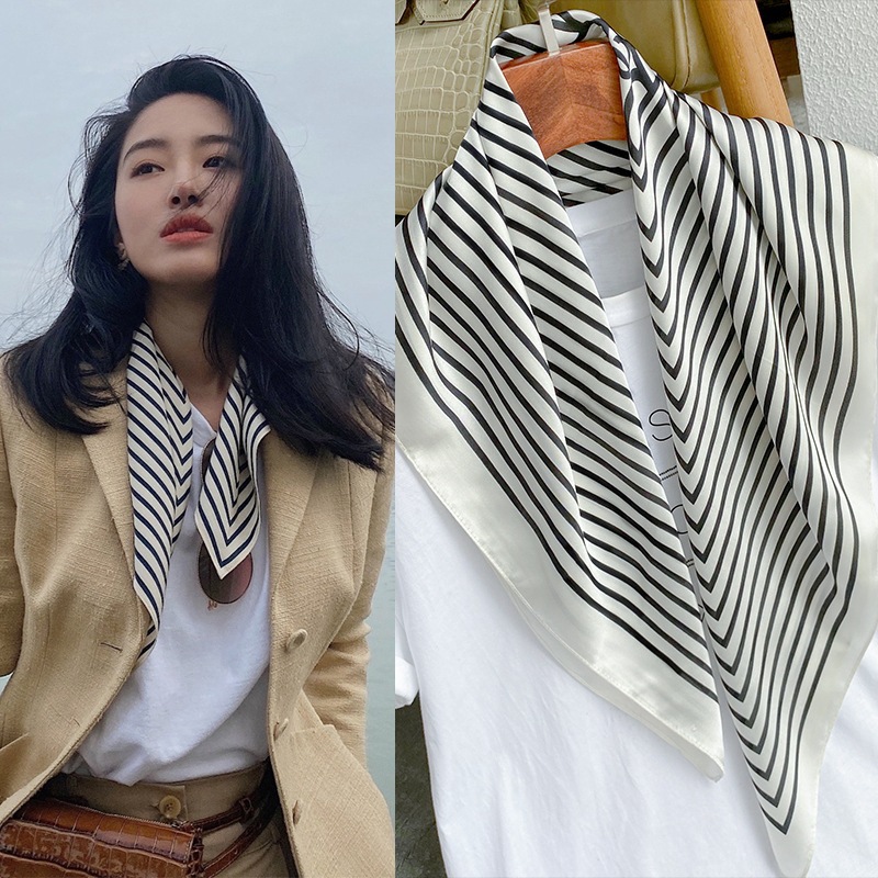 InjFeeling-Foulard Carré en Satin pour Femme, Bandana Imprimé, Bandeau de Sauna, Châle pour Cheveux, Hijab Rond, 70cm