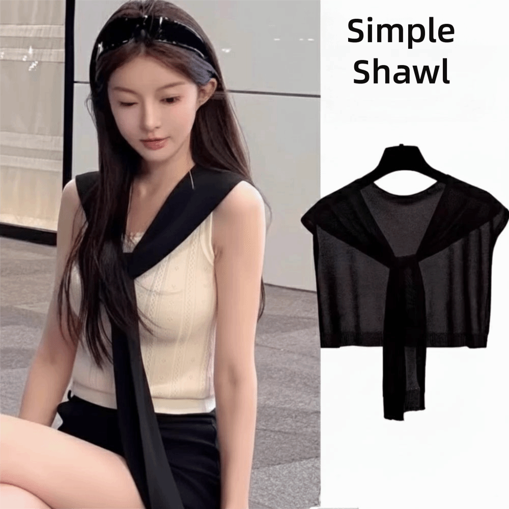 Châle fin tricoté style coréen avec nœud, léger, écharpe climatisation, fausse collier-capes pour femmes et filles