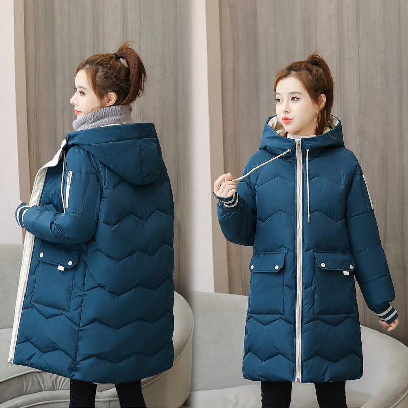 Manteau d'hiver mi-long en coton rembourré pour femme, parka à capuche, chaud et épais, pardessus décontracté, ample, vêtements de neige, veste d'extérieur solide 4XL