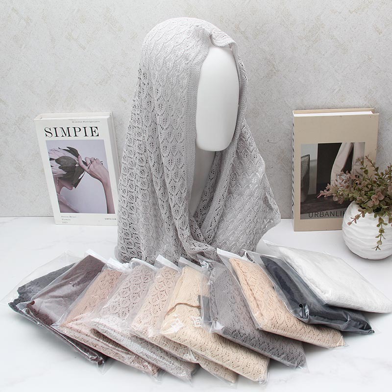 Écharpe triangulaire en lin tricoté pour femme, hijab, couvre-chef, châle, bonnet, foulard triangulaire tricoté, couvre-tête, couvre-cheveux