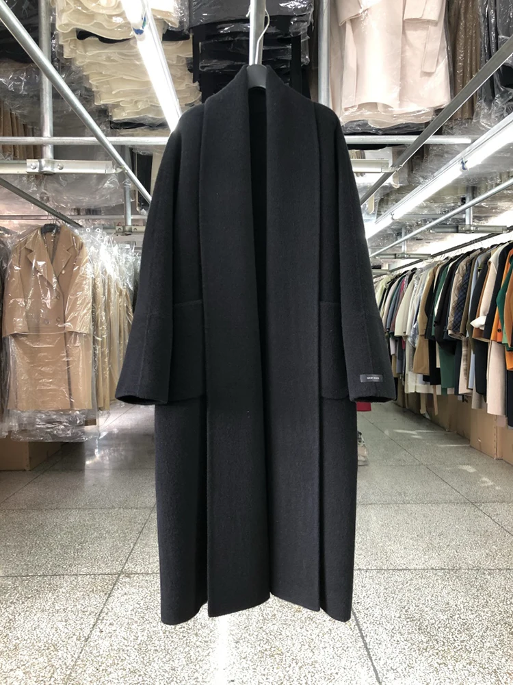 Manteau en laine Double face pour femmes, nouveau Style peignoir, ample, grand col rabattu, manches longues, mode, veste chaude en laine, automne hiver