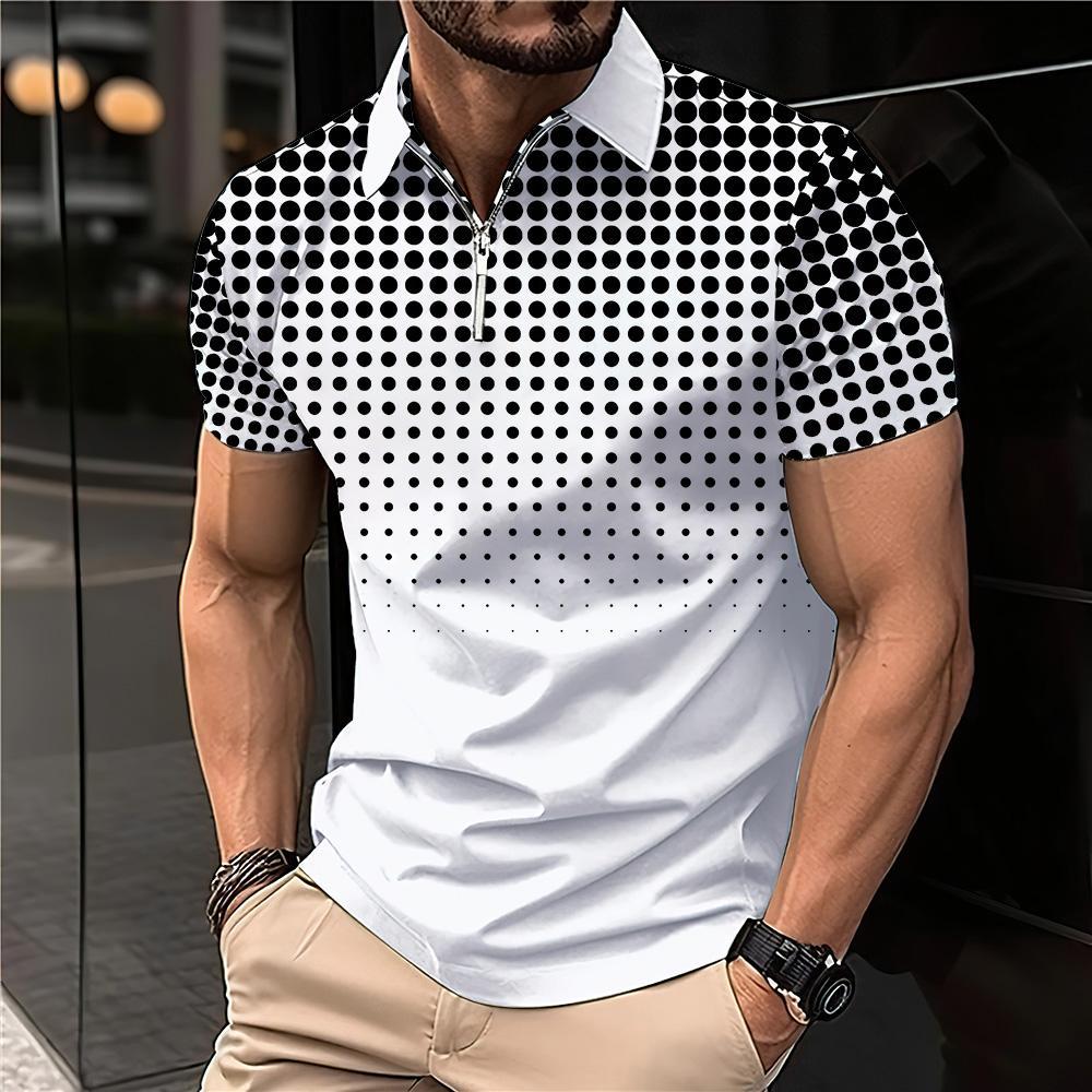 polos T-shirt à manches courtes pour hommes, impression 3D, col uni, polo rayé, t-shirts à la mode, pull d'été, 2024