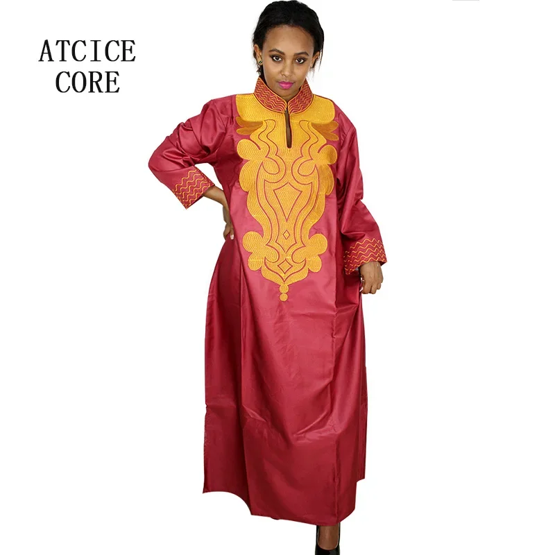 Robe africaine longue brodée bazin, tissu souple, sans écharpe