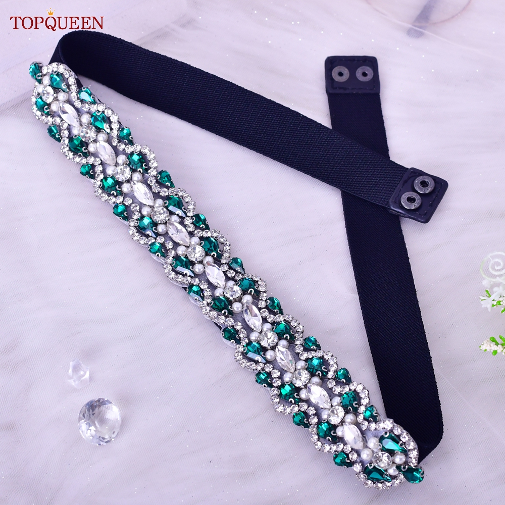 TOPQUEEN – robe pour femmes, ceinture élastique à la mode, strass scintillant, ceinture extensible, décoration de fête de voyage, grande taille personnalisée