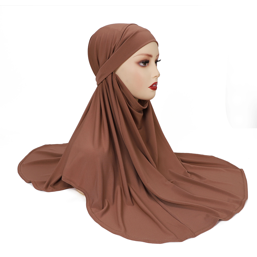 Hijab musulman prêt-à-porter avec sangle, foulard instantané en jersey, voile islamique uni, bandana pour femme musulmane