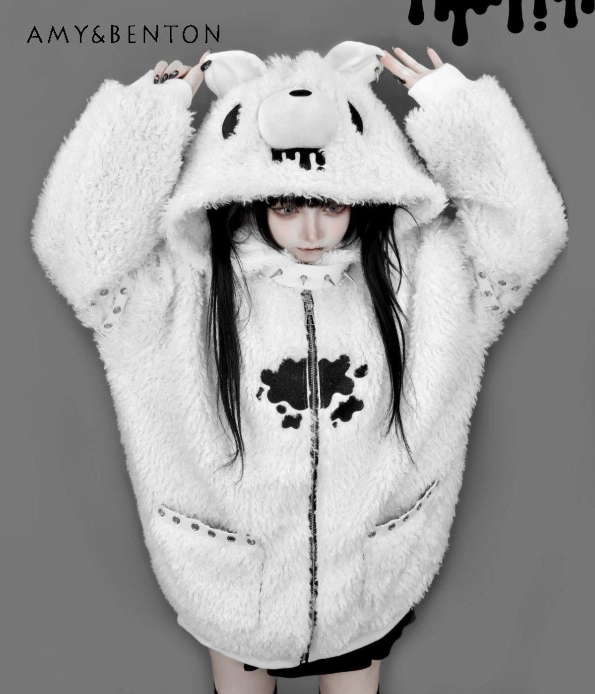 Manteau en peluche à capuche surdimensionné, mignon et kawaii, de style japonais, nouvelle collection automne-hiver 2026, subculture Y2k, pull en laine à fermeture éclair, doux et cool.