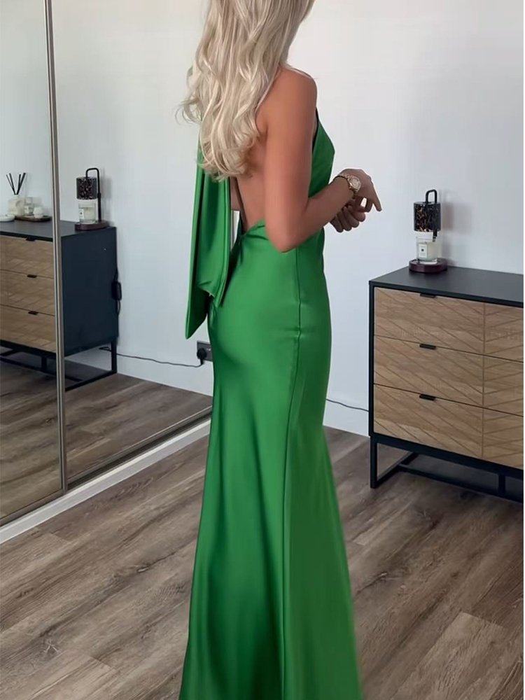 Robe longue dos nu pour femme avec nœud papillon, taille cintrée, élégante et ajustée, idéale pour les vacances, les soirées décontractées et la mode estivale