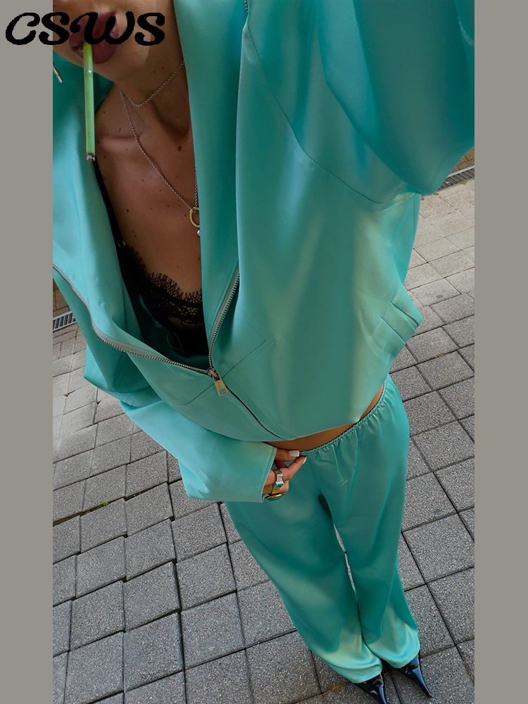 Ensemble décontracté pour femme : veste à fermeture éclair à manches longues et col montant, pantalon droit ample – Collection Automne 2026