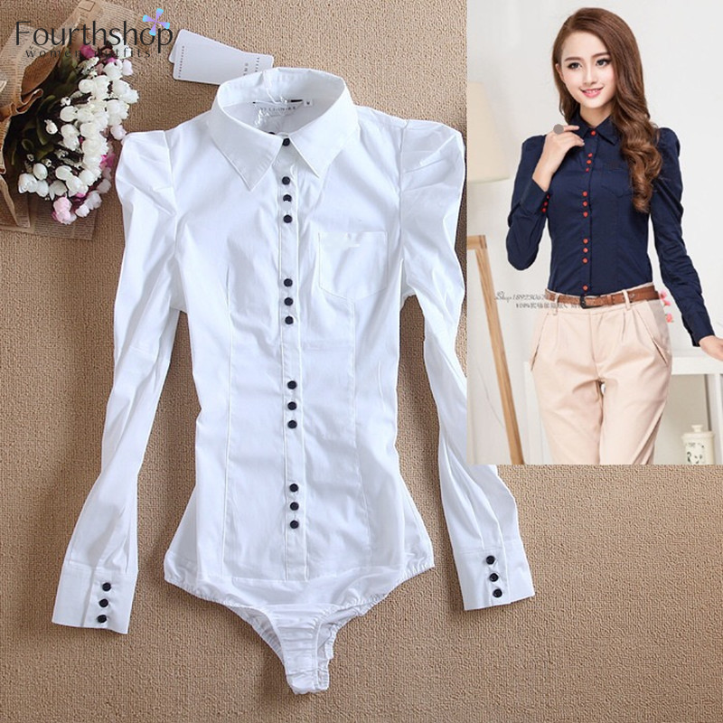 Femmes corps chemises et chemisiers à manches longues mode Body couleur blanche automne hiver hauts bureau dame travail chemise formelle femme