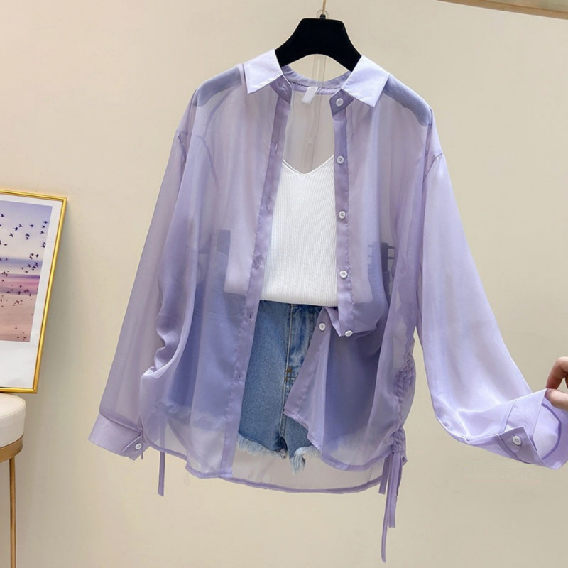 Chemises d'été fines et transparentes pour femmes, résistantes au soleil, mode décontractée, rétro, douce, Cool, Streetwear, vacances, tout-assorti, plage, jeune