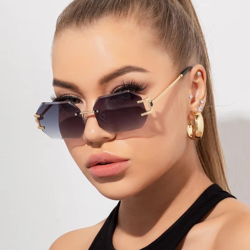 Lunettes de soleil dégradées polygone pour femmes et hommes, tendance, marque de styliste, rectangulaires, sans bords, coupe Len, UV400