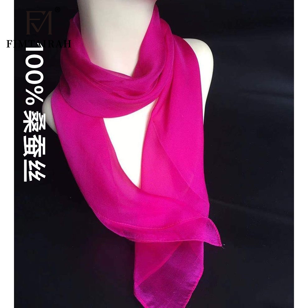 Fimtairah 100% foulard carré en soie femmes dames 90 cm carré foulard en soie couleur unie crème blanc plaine écharpe châle mince