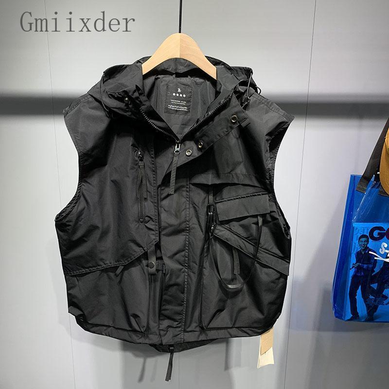 Gilet coréen élégant à capuche pour hommes et femmes, vêtements de travail surdimensionnés au japon, tendance, sans manches, haut Chic, nouvelle collection printemps 2025
