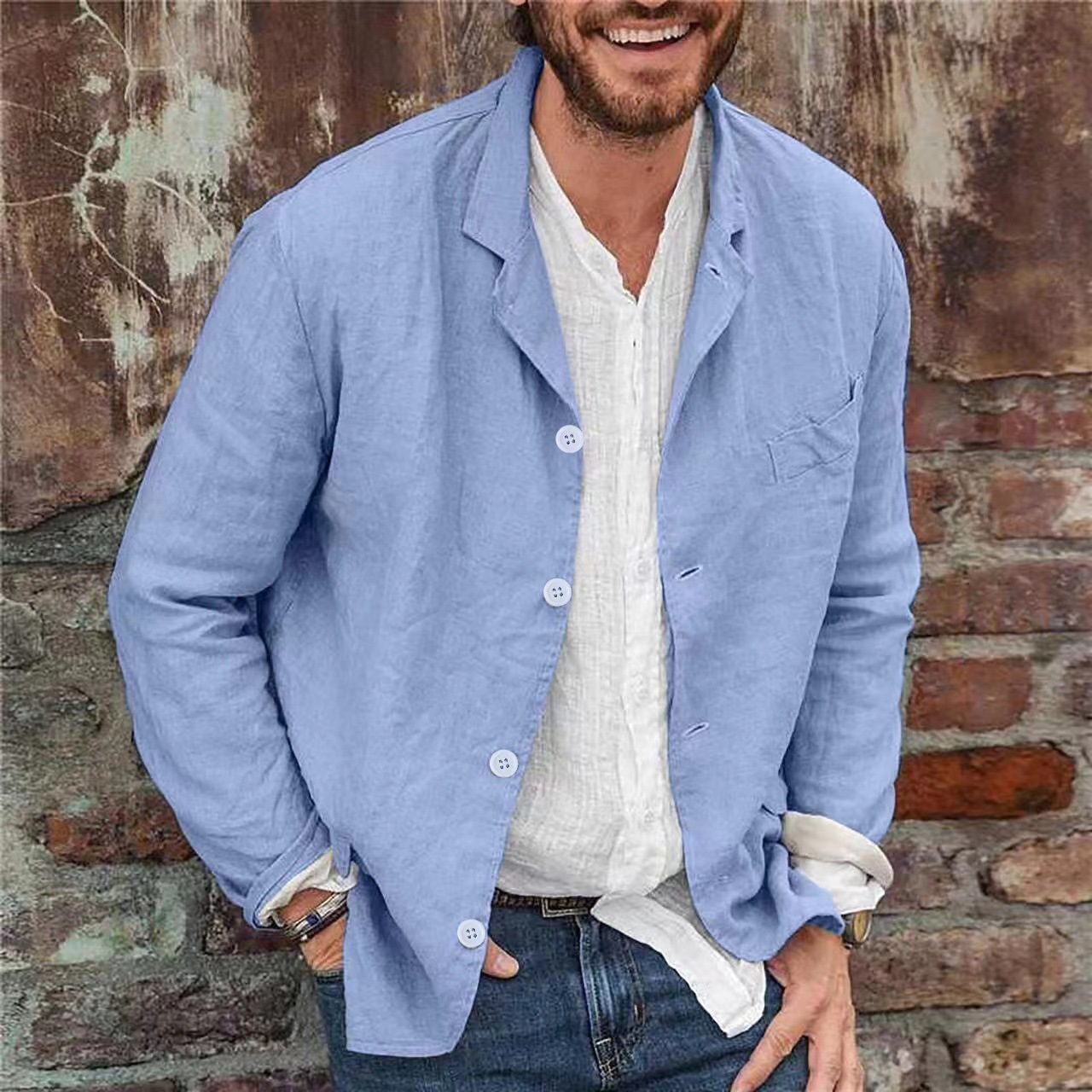 Veste en lin de coton pour hommes, cardigan de plage extrêmement fin, chemise à revers, manteau décontracté, vêtements d'été monochromes