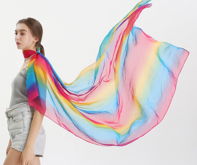Écharpe de Plage en Mousseline de Soie pour Femme, Châle Imprimé à Points Longs, Arc-en-ciel, Cadeau Chaud, Nouvelle Collection Automne Hiver