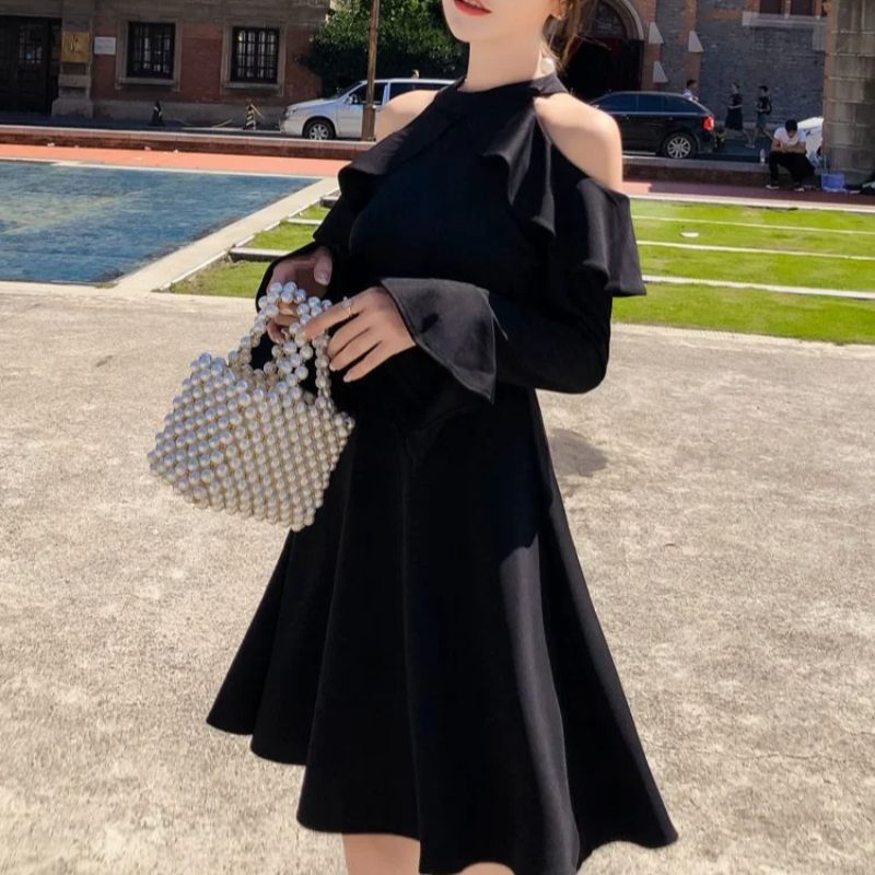 Robe noire sexy à manches longues pour femmes, robes pour femmes, tendance sensuelle, chic et élégante, azole Curvy, nouveau dans Hot Designer X G