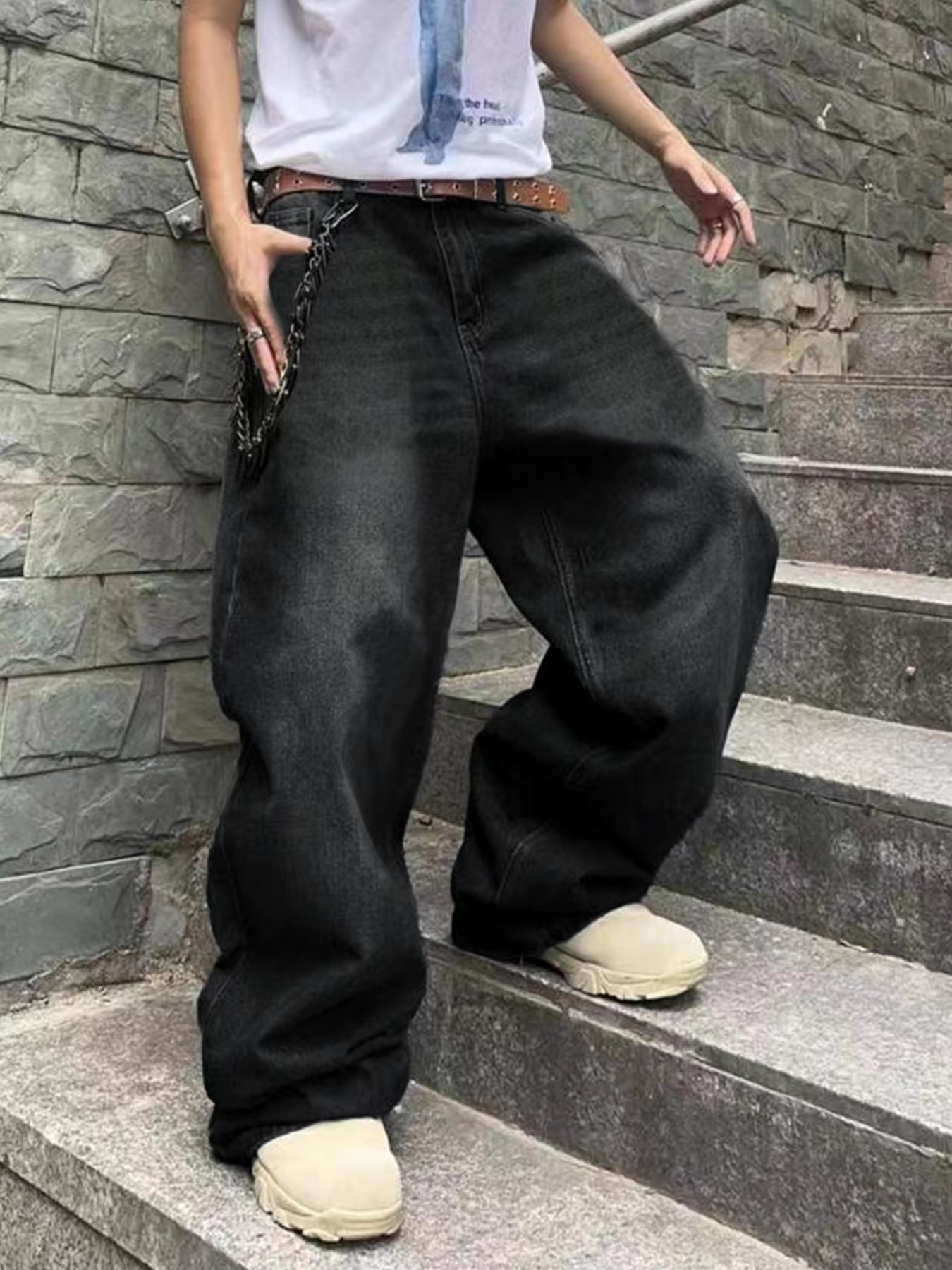 Mode hommes Vintage jean droit Streetwear personnalité Hip Hop pantalon mâle jeunesse ample jambes larges Denim pantalon