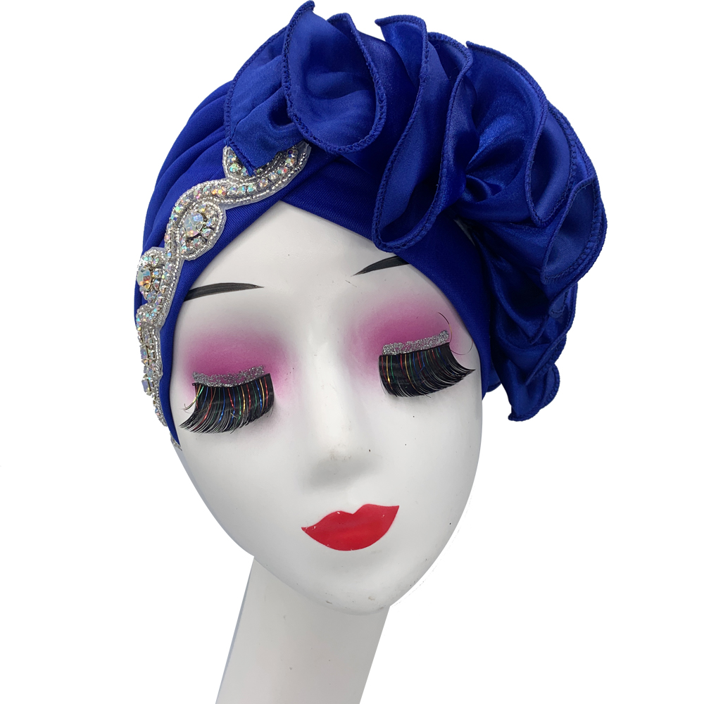 Turban Plissé à Volants en Satin pour Femme, Cravate de Sauna Nigériane, Prêt à vitation, Bonnet Africain, Équipement de ix