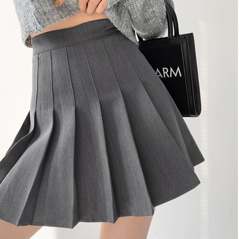 Nouvelle Jupe plissée pour femmes 2026 Mini jupes école japonaise taille haute Kawaii mignon gris Jupe à carreaux uniforme Harajuku Jupe