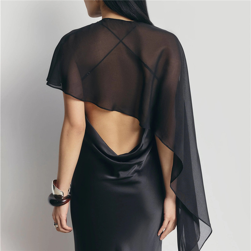 Châle asymétrique en mousseline transparente pour femme, boléro élégant en maille pour mariage, soirée, robe de soirée ou comme couverture de tenue formelle