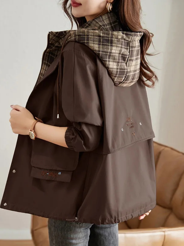 2025 nouvelle mode coréenne courte coupe-vent à capuche femme à manches longues lâche vêtements d'extérieur décontractés manteaux femmes automne Trench Coat femme