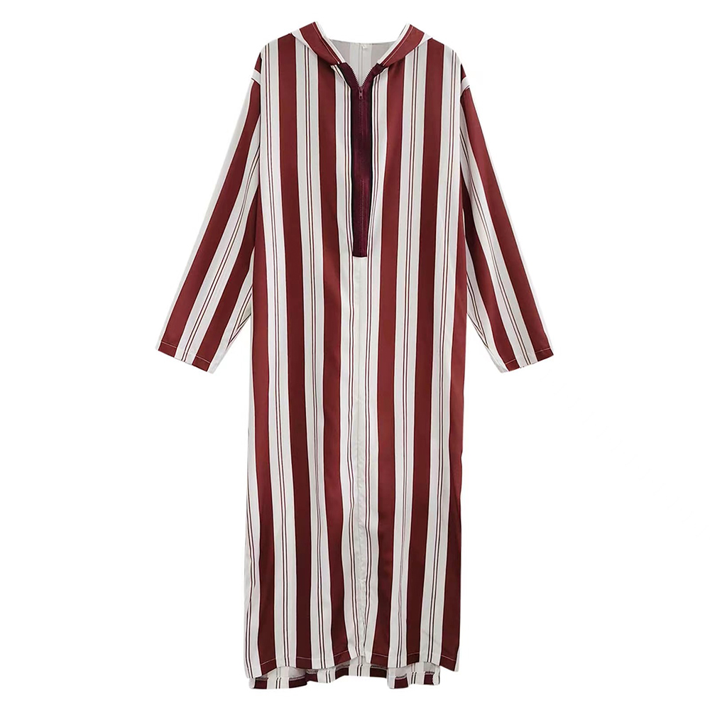 Hommes islamique arabe Patchwork rayé à capuche fermeture éclair Robe musulmane automne Streetwear décontracté ample arabe Robe islamique 2026 nouveau