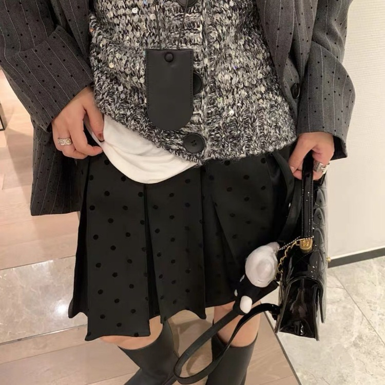 Jupe froncée à points ondulés pour femmes, Y2k, taille haute, mi-longue, nouvelle collection printemps automne 2025, jupes trapèze grises