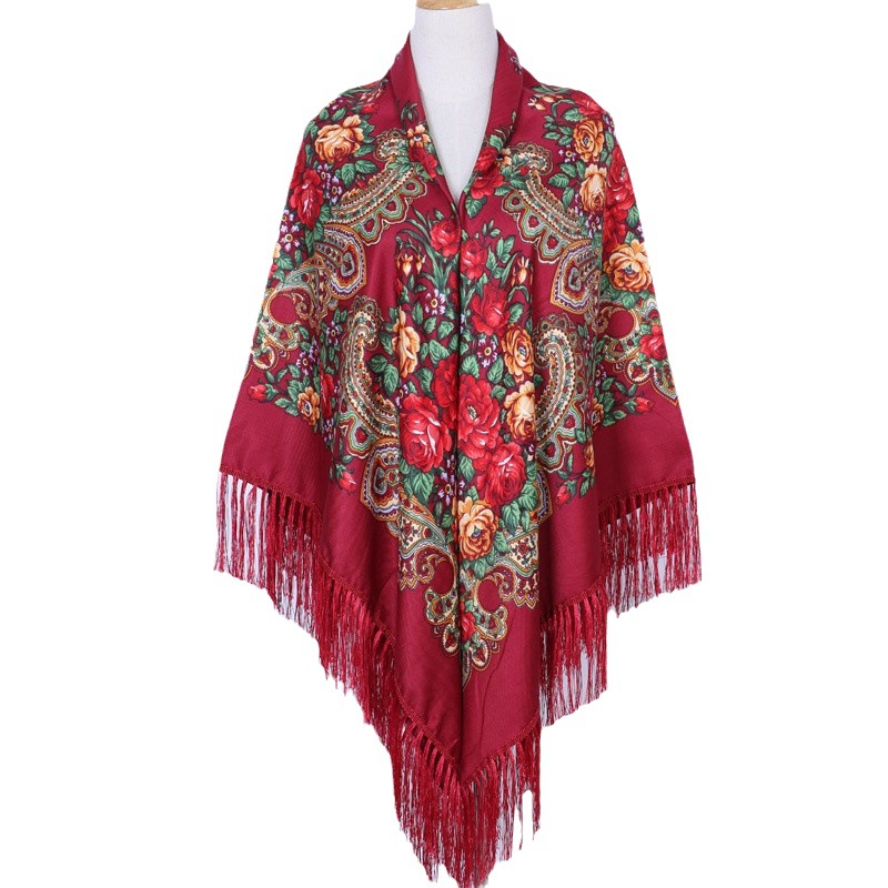 Écharpe carrée russe pour femmes, châles chauds à pampilles, imprimé Floral, mouchoir, enveloppe, Babushka, Bandana, couverture de plage et de voyage, 160x160cm