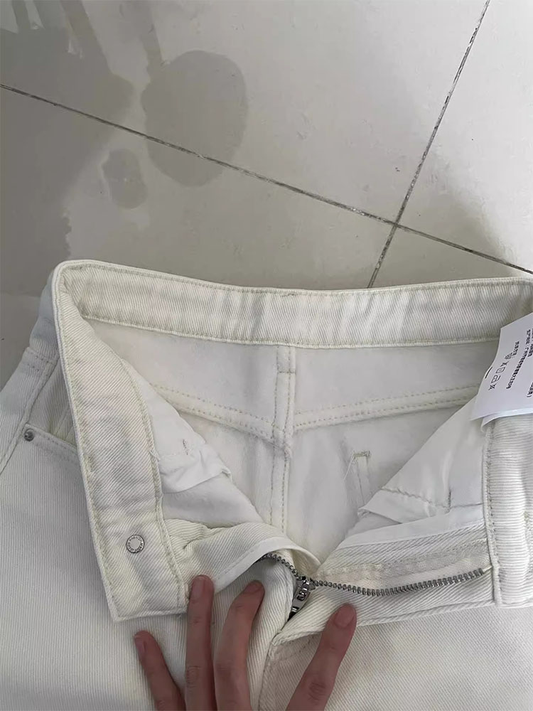 Jean blanc décontracté pour femmes, Style coréen, taille haute, pantalon à jambes droites, Chic, ample, fermeture éclair, Denim