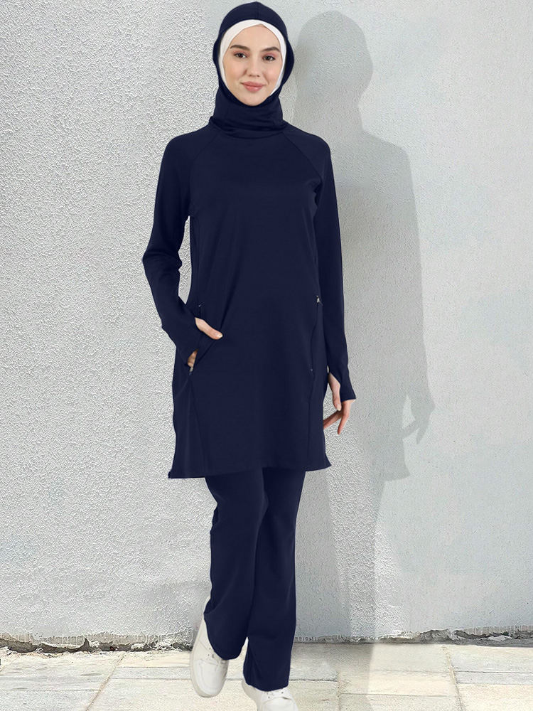 3 pièces/ensemble vêtements islamiques Burkini sport musulmans vêtements de sport femmes plaine vêtements de sport pantalons hauts