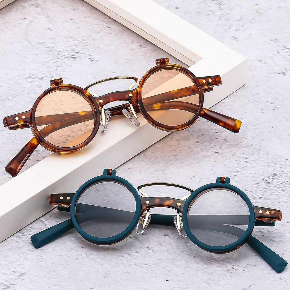 Lunettes de soleil rétro à petit cadre rond, lunettes de soleil à double couche, lentille rabattable, lunettes punk, UV400, populaire, vintage, steampunk
