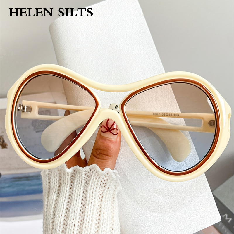 Marque de luxe Designer surdimensionné lunettes de soleil ovales femmes 2025 nouveau populaire bicolore Vintage lunettes de soleil hommes Punk lunettes de soleil UV400