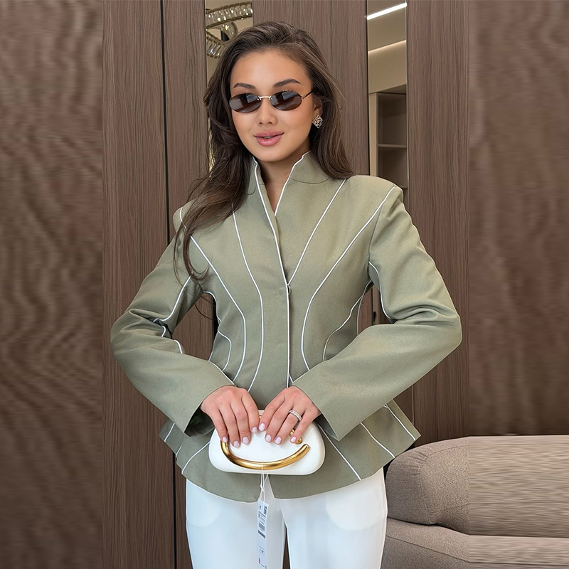 Veste pour femme à coutures courbes, manches longues, coupe ajustée, blazer ouvert sur le devant, taille cintrée, vêtement d'extérieur élégant pour le bureau et les trajets quotidiens