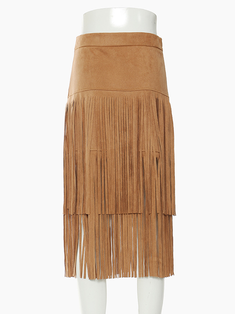 [EAM] Jupe longue asymétrique élégante à taille haute kaki avec pompons pour femme, nouvelle collection Printemps-Automne 2026 1DE8926