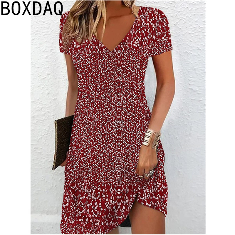 Robe d'été pour femmes, Vintage, imprimé Floral, Mini, col en v, manches courtes, décontractée, robes de vacances, robe surdimensionnée