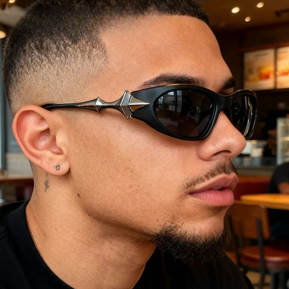 Lunettes de soleil pour hommes, nouvelle mode, style pilote miroir, punk vintage, monture en alliage, branches étoilées, Y2K, lunettes de soleil sexy pour femmes, hip-hop, protection UV400 pour la conduite
