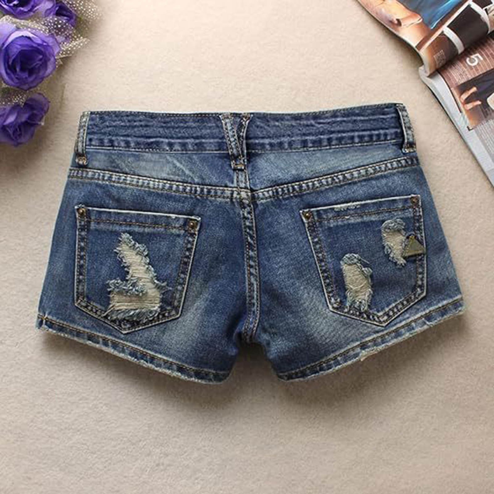 Shorts en jean délavé vintage pour femme, coupe ample, jambe large, déchirés, style décontracté, pour l'été, la plage et les occasions décontractées