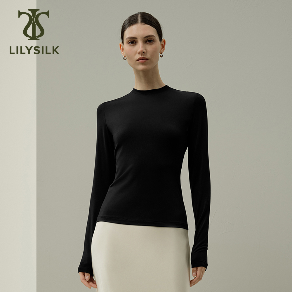 LILYSILK Chemisier basique à manches longues en jersey Silk Breeze pour femme pour un usage quotidien