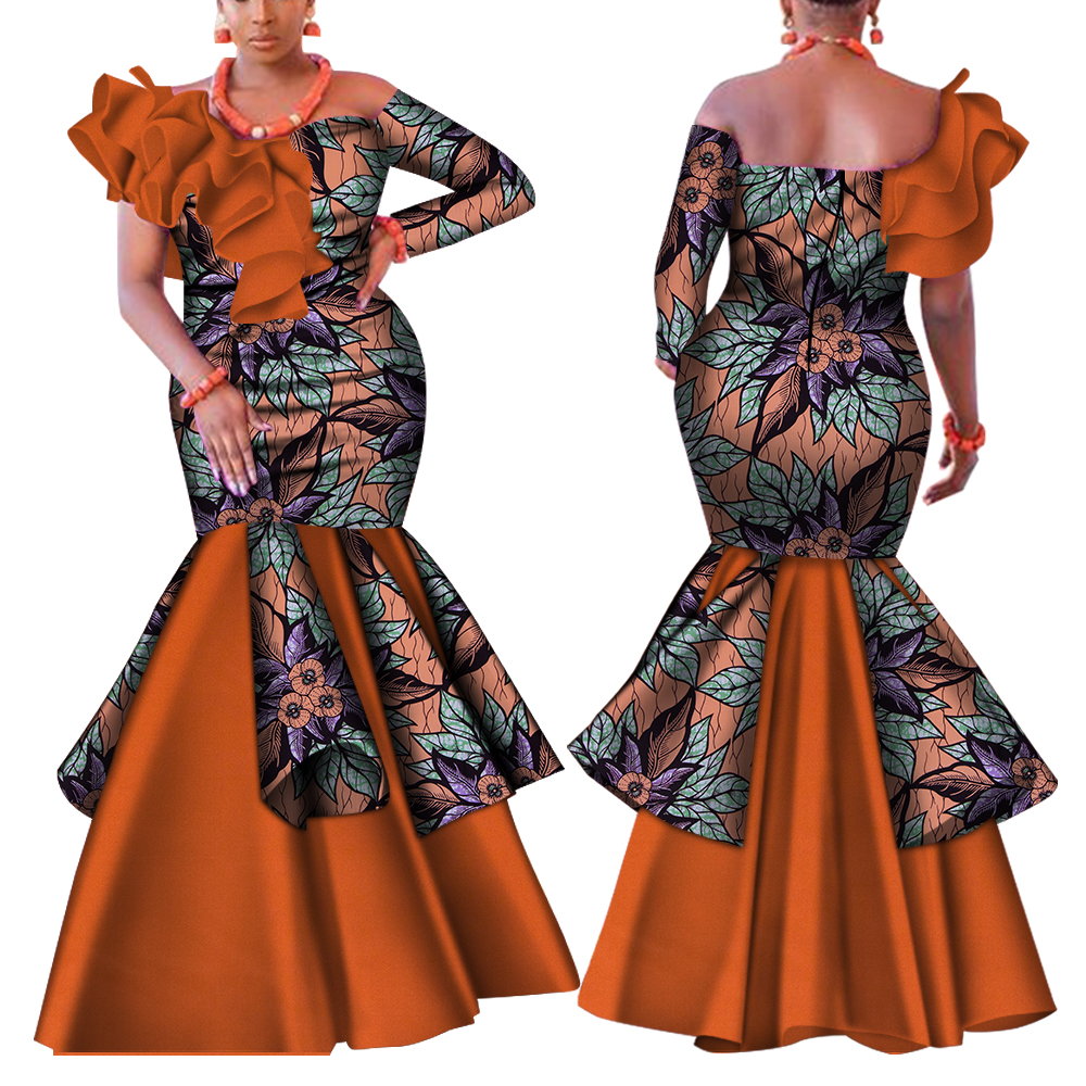 Dashiki robe africaine pour femmes Bazin Riche une épaule Sexy Slash cou robe de soirée de mariage vêtements africains traditionnels WY4224