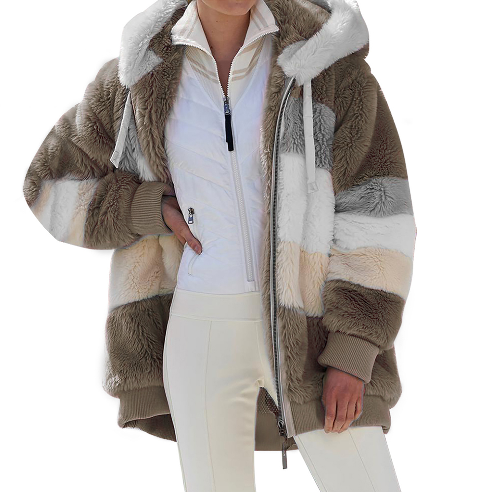 Veste surdimensionnée pour femmes manteau 2025 automne hiver chaud en peluche poche à capuche Streetwear ample dame fermeture éclair cachemire manteau d'extérieur
