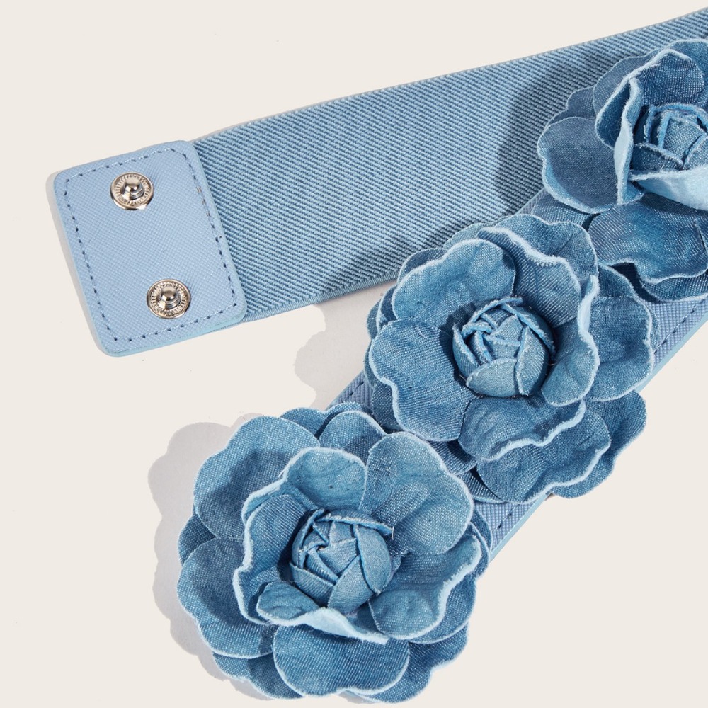 Ceinture élastique en tissu de style coréen, largeur 5 cm, boucle bleue, ceinture de taille, ceinture élastique à fleurs, accessoires pour robe