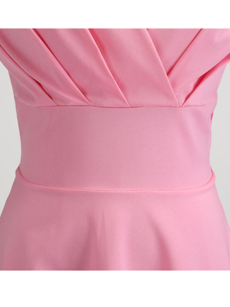 Robe d'été rose pour femmes, col en V, Vintage, élégante, rétro, pin up, fête, bureau, robes mi-longues