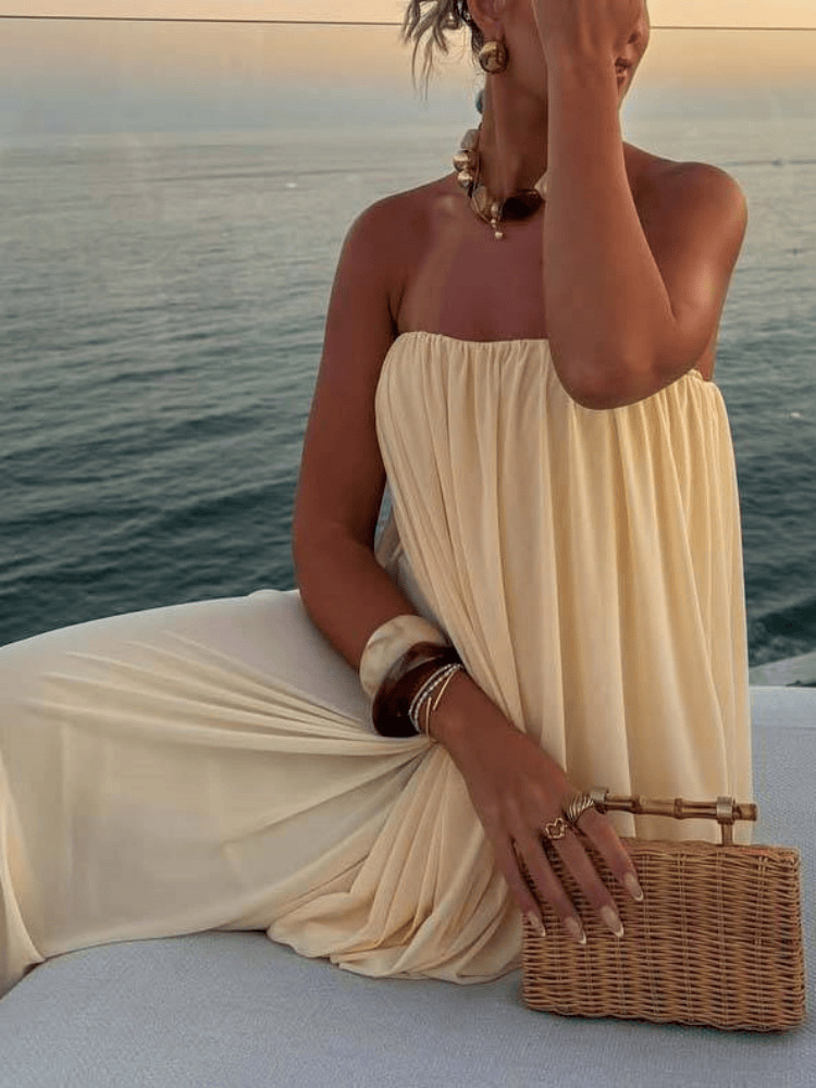 Robe de soirée élégante pour femme, couleur unie simple, sexy, avec plis, bustier, longue, design tendance, coupe irrégulière, ample, Vestidos