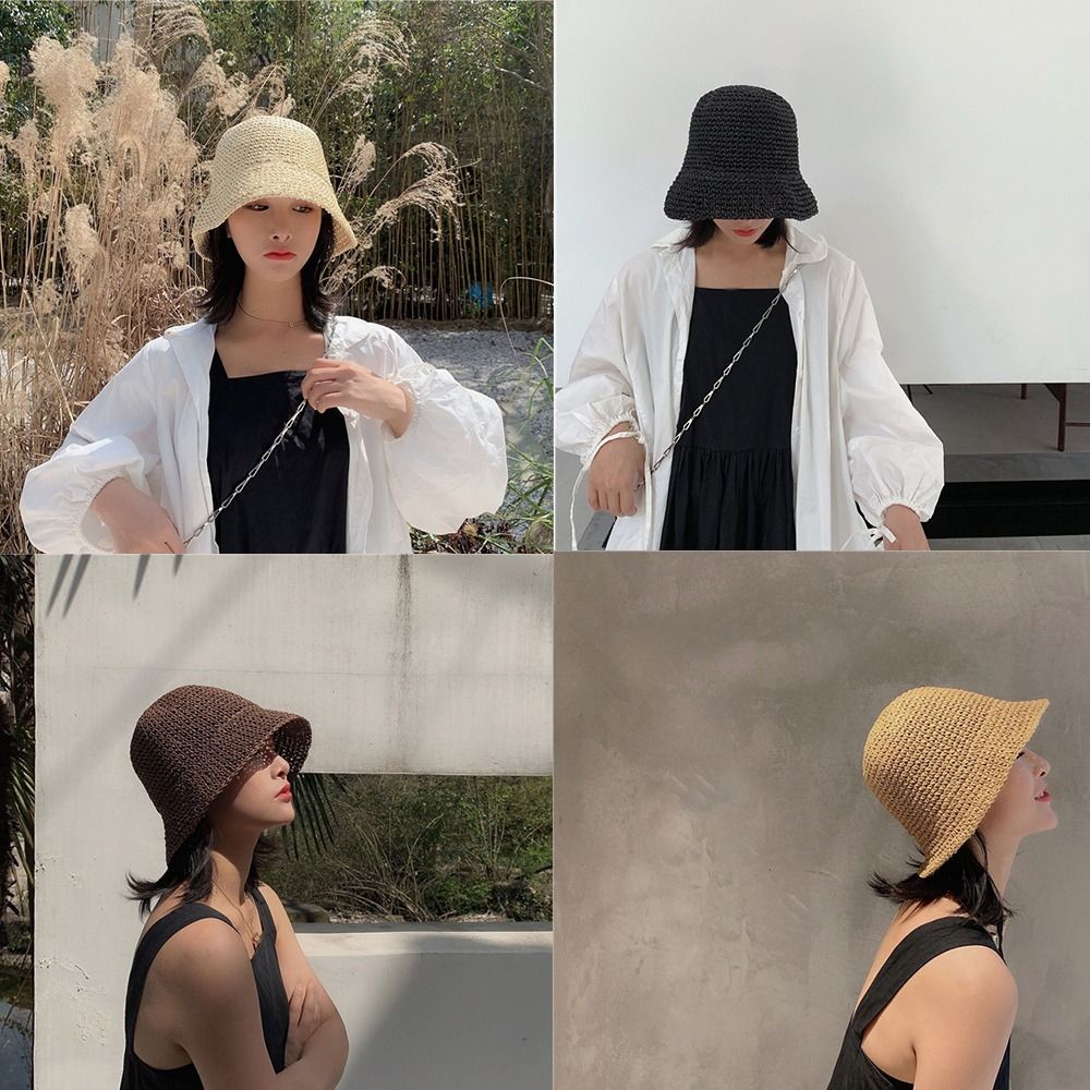 Chapeau d'été pour femme, chapeau de pêcheur à la mode, chapeau de soleil tissé à la main, chapeau de plage en paille