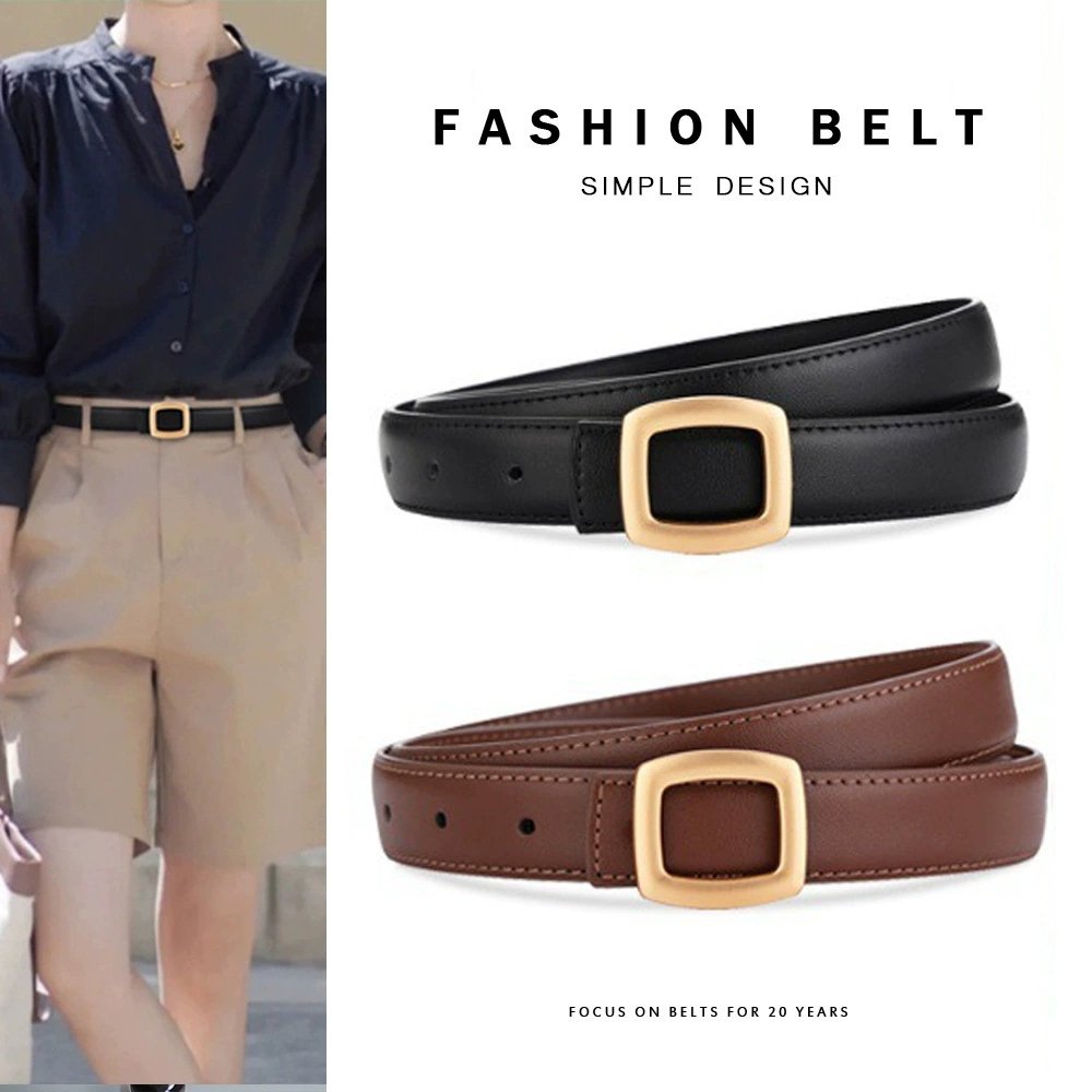 Ceinture en cuir pour femme avec décoration simple haut de gamme, nouvelle tendance 2026, ceinture polyvalente en cuir de vachette noire pour jeans