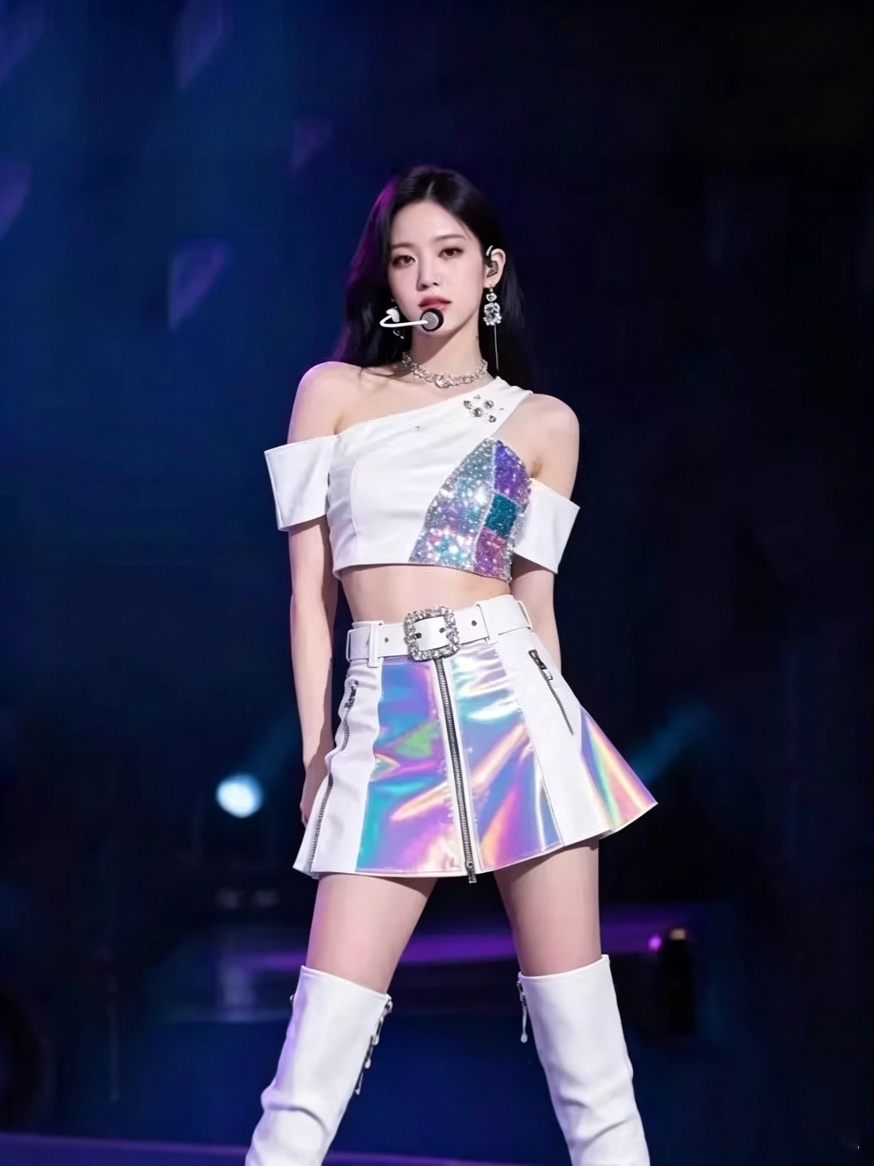 Costume de danseuse de jazz pour femme, hauts blancs en patchwork, jupes sexy, shorts moulants, costumes de groupe pour femmes, vêtements de scène Kpop DJ