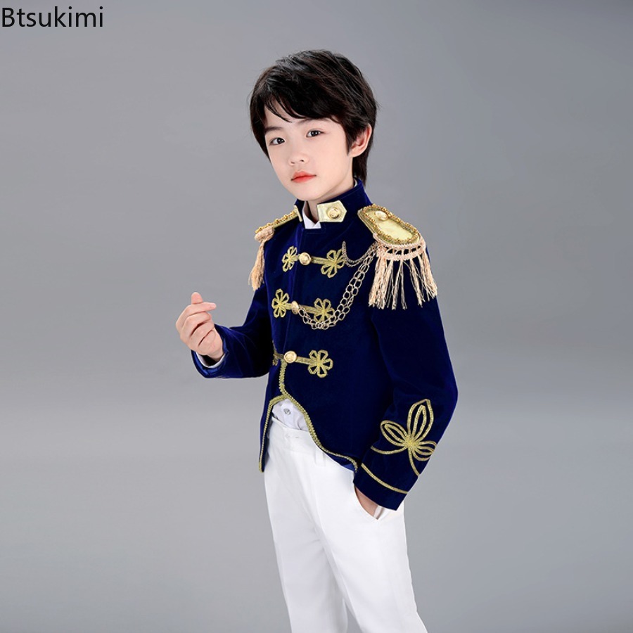 Costume de spectacle sur scène pour enfants, tenue de Cosplay d'halloween, veste Vintage, pantalon/jupe, ensembles de 2 pièces, vêtements de cour médiévale