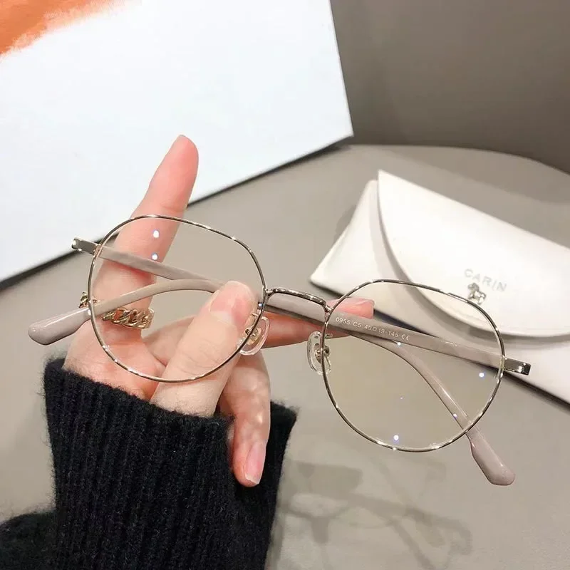 Femmes dames cadre en métal lumière bleue lunettes myopes mode ronde haute définition lunettes intérieure extérieure lunettes de vue de près