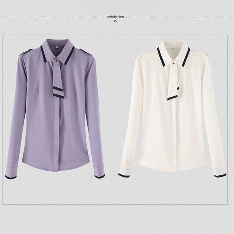 Naviu-Chemisier à manches longues en mousseline de soie pour femme, chemise avec nœud, vêtements de bureau, mode printemps et automne